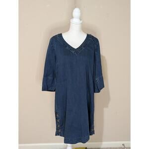 Soft Surroundings Dress Womens Large Denim Blue Tencel Button Positano Gateway